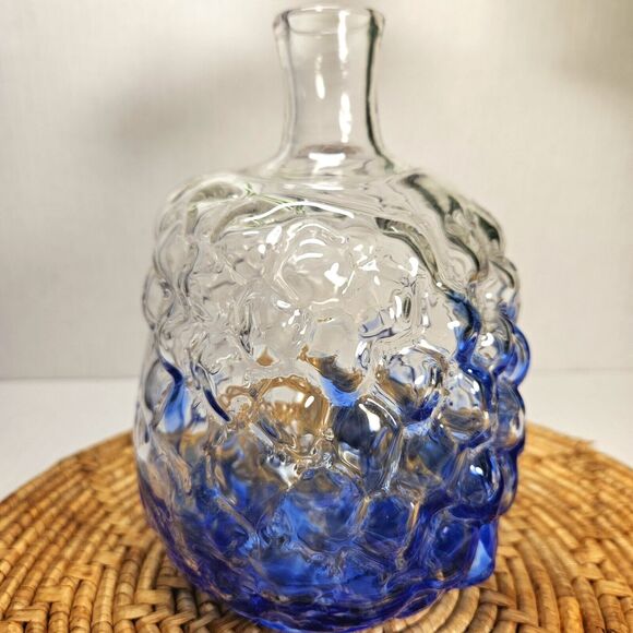 Vintage Handblown Blue & Clear Mottled Glass Vase Speckled Bubble Accent Vase - Picture 1 of 10